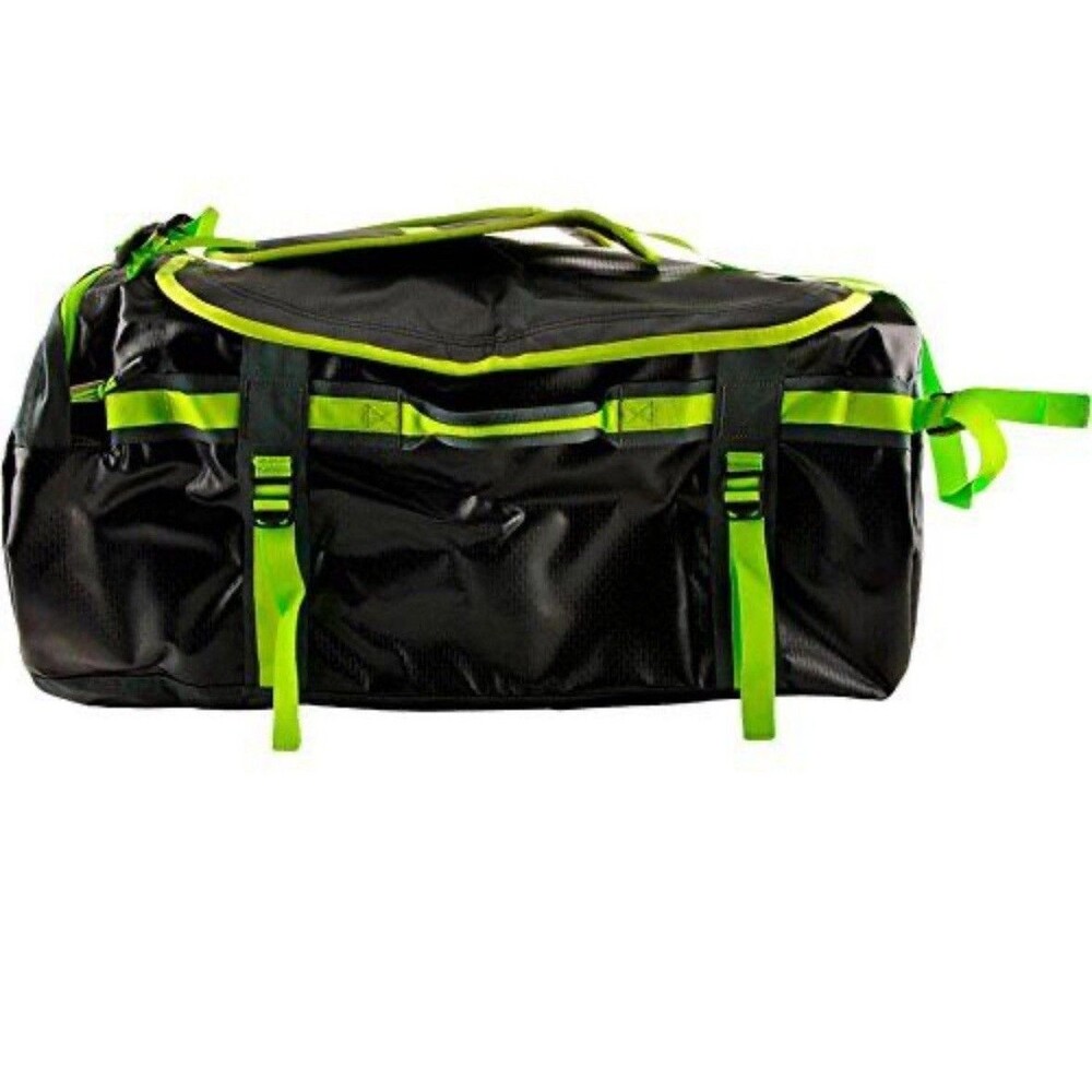 North Face Base Camp Duffel Bag Backpack 95L Black And Neon Green - Picture 2 of 4